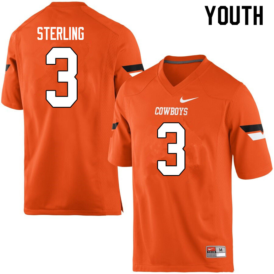 Youth #3 Tre Sterling Oklahoma State Cowboys College Football Jerseys Sale-Orange - Click Image to Close